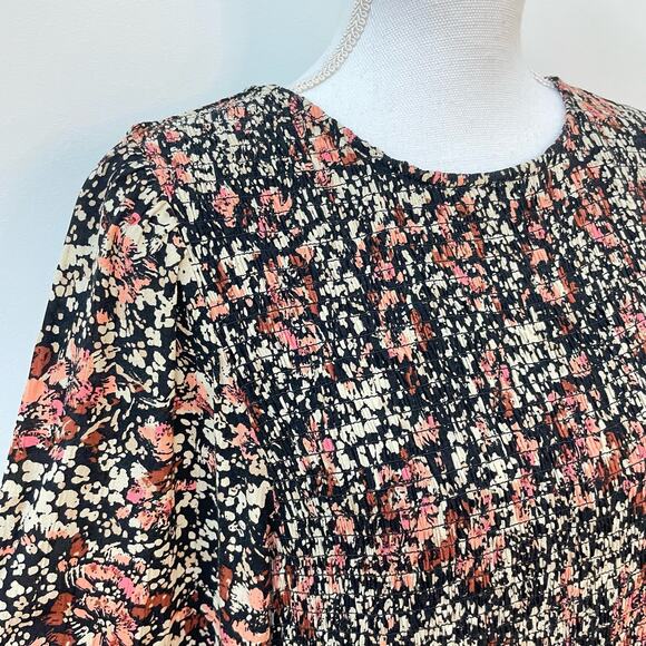 FatFace Fern Shirred Black Floral Print Sz 14 Long Sleeve Spring Long Midi Dress - Picture 3 of 12